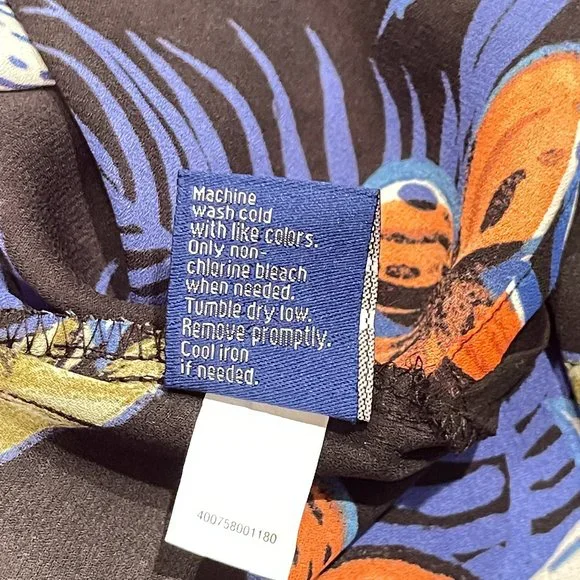 New Apt. 9 XS Blue Black Multi Floral Criss Cross Zipper Short Sleeve Top Blouse - Picture 8 of 8